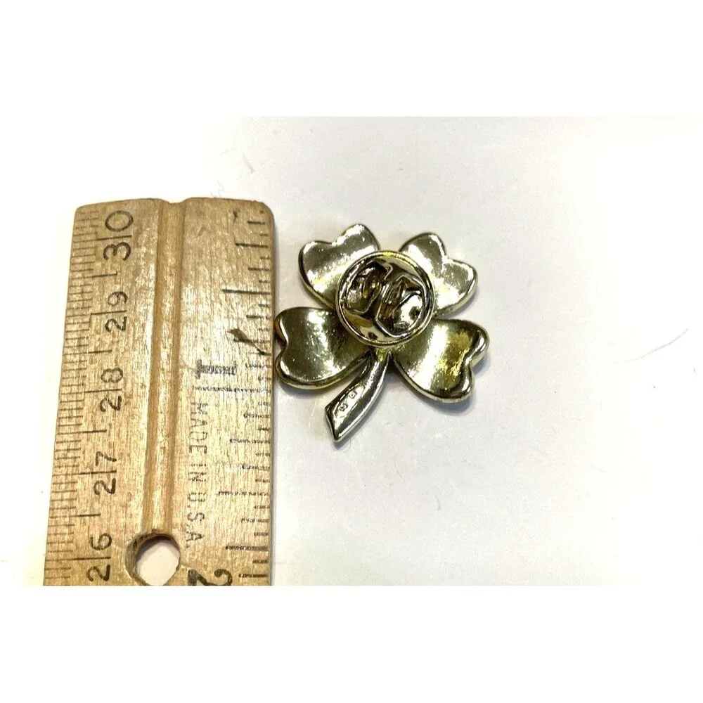 Enamel Shamrock Pin 4 Leaf Clover St Patricks Day - Picture 4 of 6